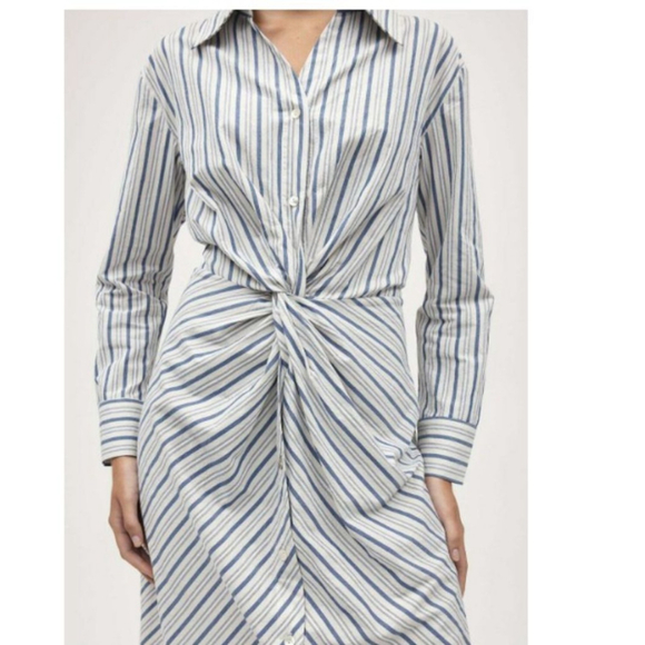 MARLE Dresses & Skirts - Women's MARLE White & Blue Stripe Knot Front Midi Dress M